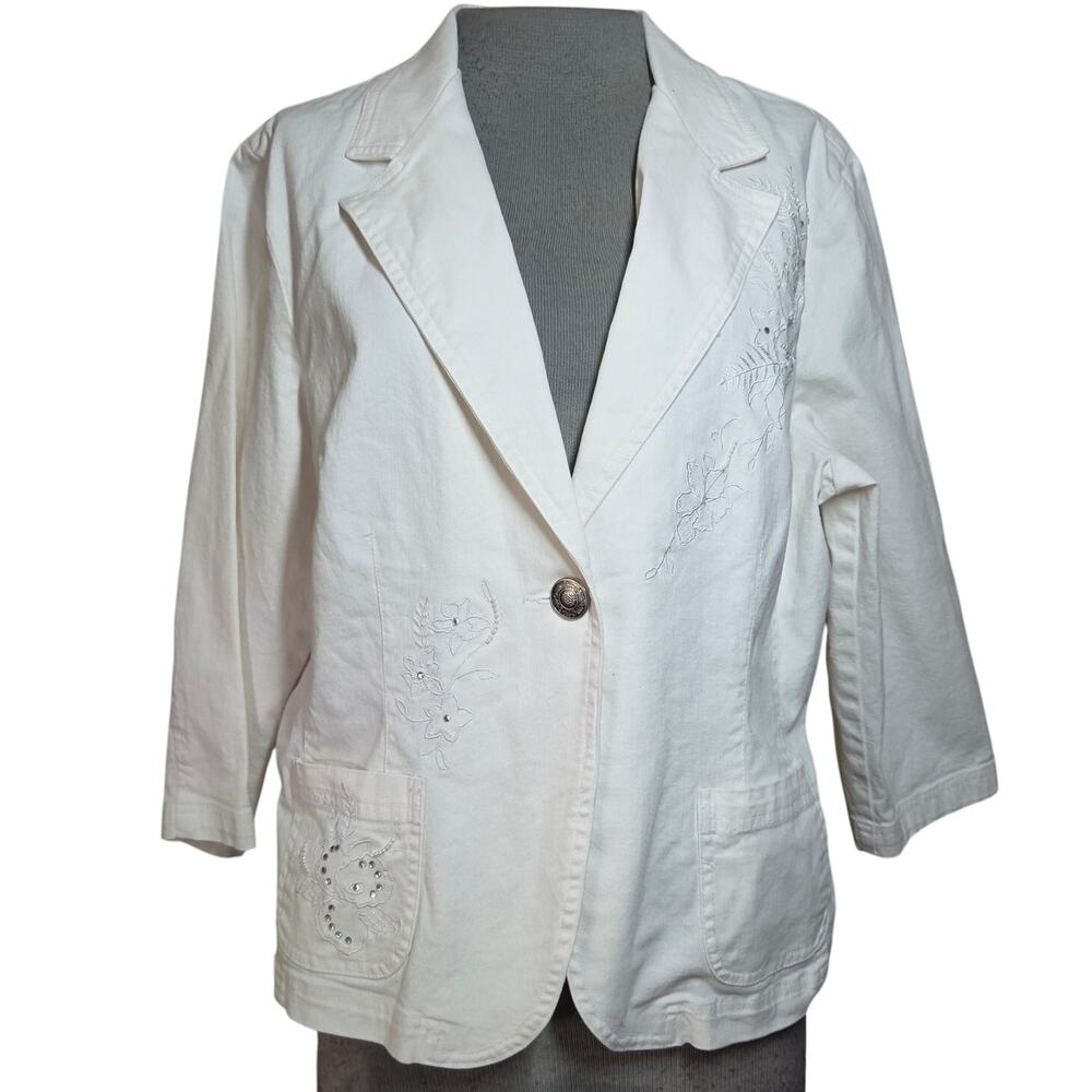 Cream Embellished Cotton Blend Jacket Size 14